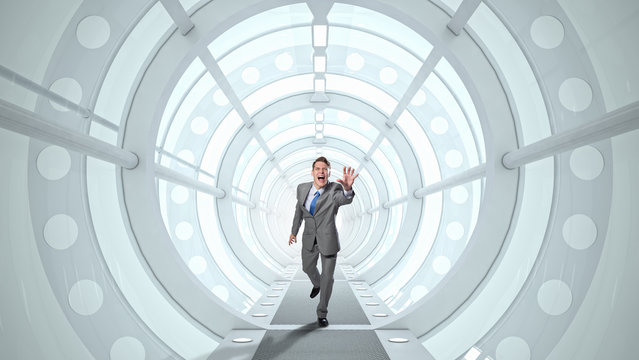 Man running and reaching hand