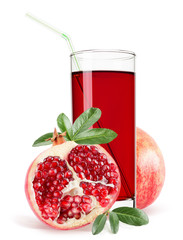 glass of pomegranate juice isolated on white background