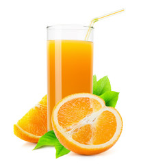 glass of orange juice on the white background