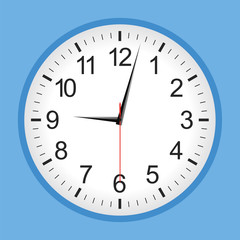 Flat style blue analogue clock .Vector illustration.