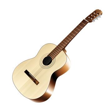Isolated realistic classical acoustic guitar. Vector illustration.