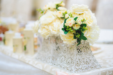 Peony Bouquet in Metal Vase