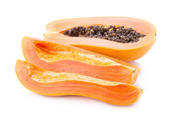 slices of sweet papaya on white background