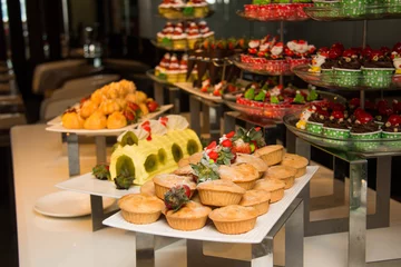 Foto op Plexiglas dessert with fresh fruit on buffet line, sweet © mitrs3