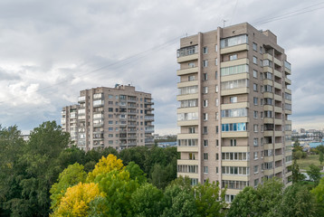 Two high-rise buildings in the Moscow district of St. Petersburg