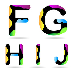 Multicolor Alphabet on white background - Letter F G H I J,