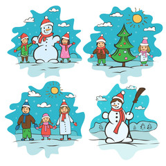 set of children's drawings. Christmas card vector illustration