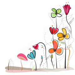 Floral doodle abstract colorful flowers vector background