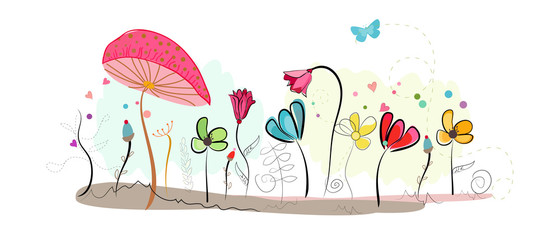 Floral doodle abstract colorful flowers vector background
