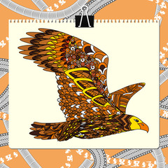 Zentangle stylized eagle. Animal bird collection. Hand drawn doodle. Ethnic patterned vector illustration. African, indian, totem, tribal design. 