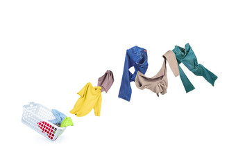 Clothing falls into a Laundry basket