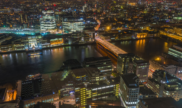 View Of London Cityscape From Above At Night