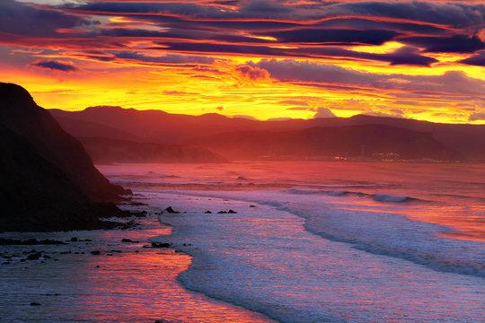 El abra from Barrika coast at red sunset