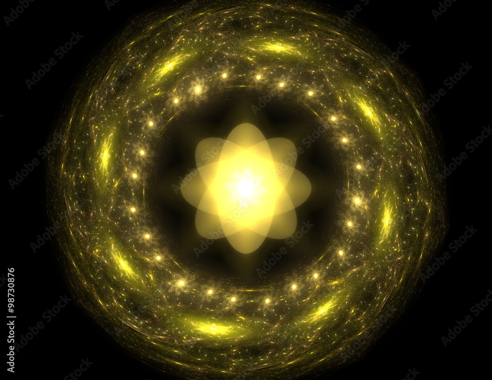 Poster elementary particles series. interplay of abstract fractal forms on the subject of nuclear physics s
