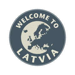 Emblem or stamp with text Welcome to Latvia