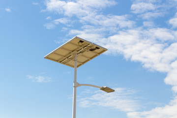 Under View - Street lights that use solar cells with blue sky