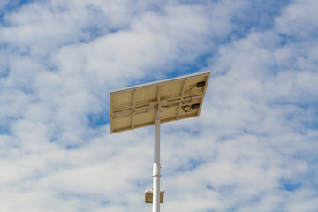 Under View - Street lights that use solar cells with blue sky