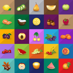 Fruits Icons Set - Isolated On Background - Vector Illustration