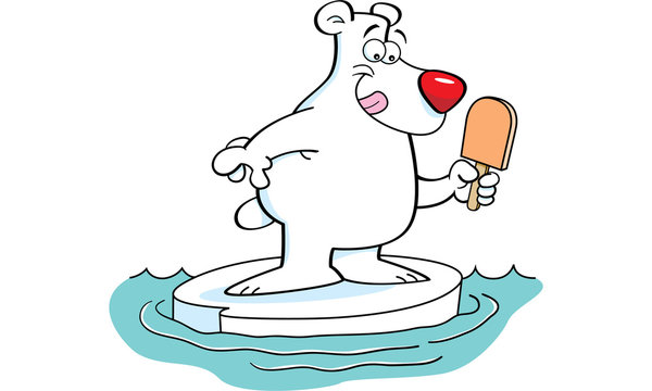 Cartoon illustration of a polar bear eating a frozen treat.