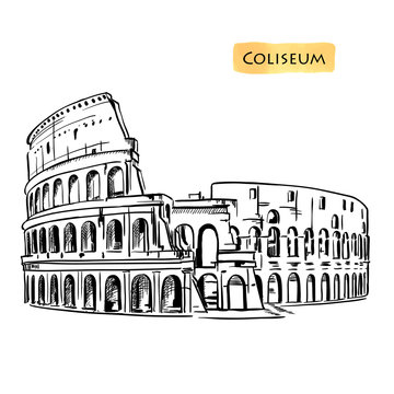 Coliseum In Rome, Italy. Colosseum Hand Drawn Vector Illustration Isolated 