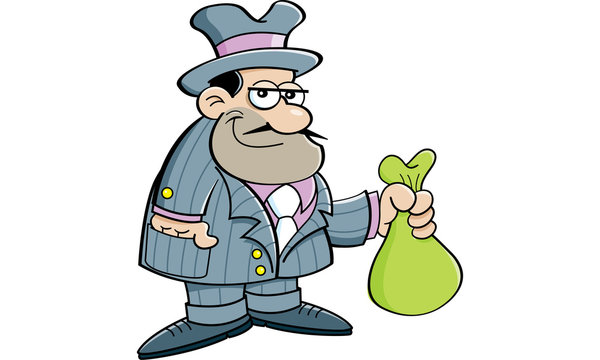 recommend clip art: Cartoon illustration of a gangster holding a bag.