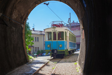 Tram near the tunnel.
