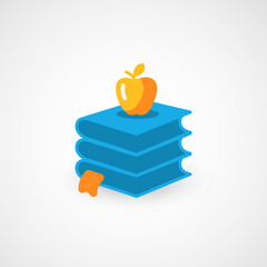 Books and Apple. Vector icon.