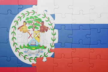 puzzle with the national flag of belize and russia