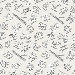 seamless background of various pasta elements