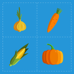 Colorful Vegetable Icon Set on Bright Background
