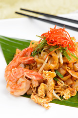 Stir fried penang char kway teow with big prawn