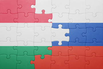 puzzle with the national flag of hungary and russia