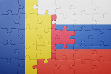 puzzle with the national flag of romania and russia