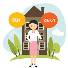 buy or rent house home apartment woman decide vector illustration buying renting