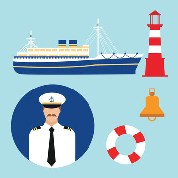 cruise ship captain vector boat sailor icon set nautical lighthouse  marine sea