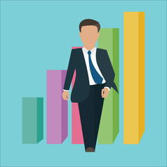 business man walking standing confident confidence with growth bar chart