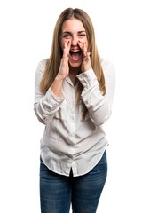 Blonde woman shouting