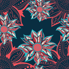 Colorful flowers seamless pattern background. Floral frame. Vector illustration