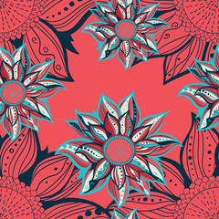 Colorful flowers seamless pattern background. Floral frame. Vector illustration