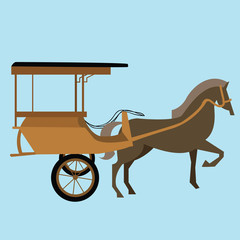 horse carriage cart asia vector delman old traditional transportation indonesia