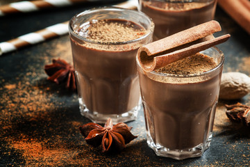 Hot liquid chocolate with warming winter spices, cinnamon, anise