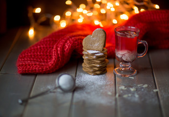 Christmas set. Warming mulled wine and gingerbread.