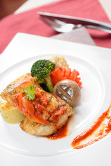 fish steak with vegetables