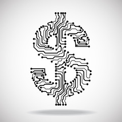 Symbol of dollar. Circuit board. Vector illustration. Eps 10
