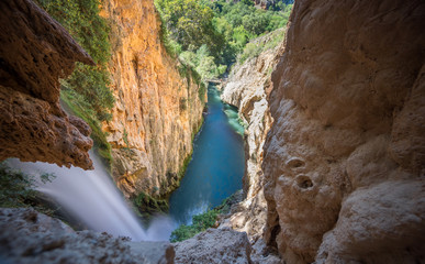 Top view of Waterfall of Horsetail at "Monasterio de Piedra" 