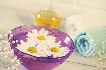Spa setting with daisies