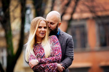 A young couple in love outdoor life in the city