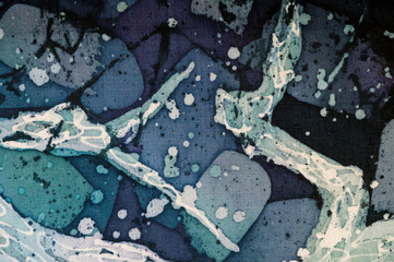 Abstraction, turquoise and violet, hot batik, background texture, handmade on silk, abstract surrealism art