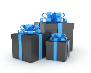 three gift boxes with bows isolated on white