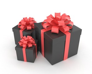 three gift boxes with bows isolated on white